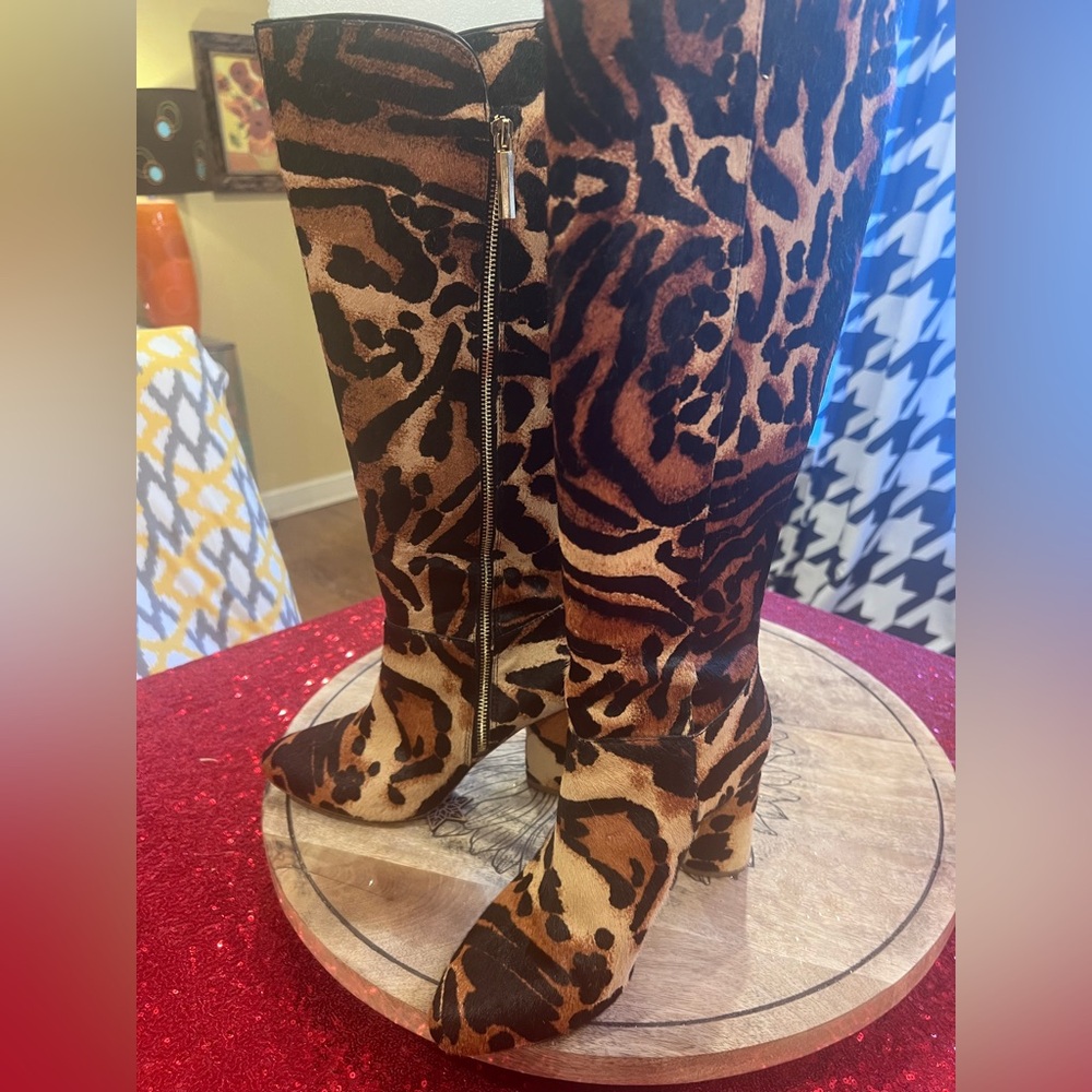 Louise et cie calfskin unique leopard heeled knee high boots 8
